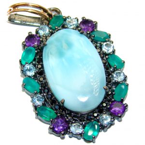 Reflection of Caribbean Sea Larimar Emerald Sapphire .925 Sterling Silver handmade pendant