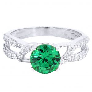 Emerald & Crystal Promise Ring 10K Gold / 2.6 Grams