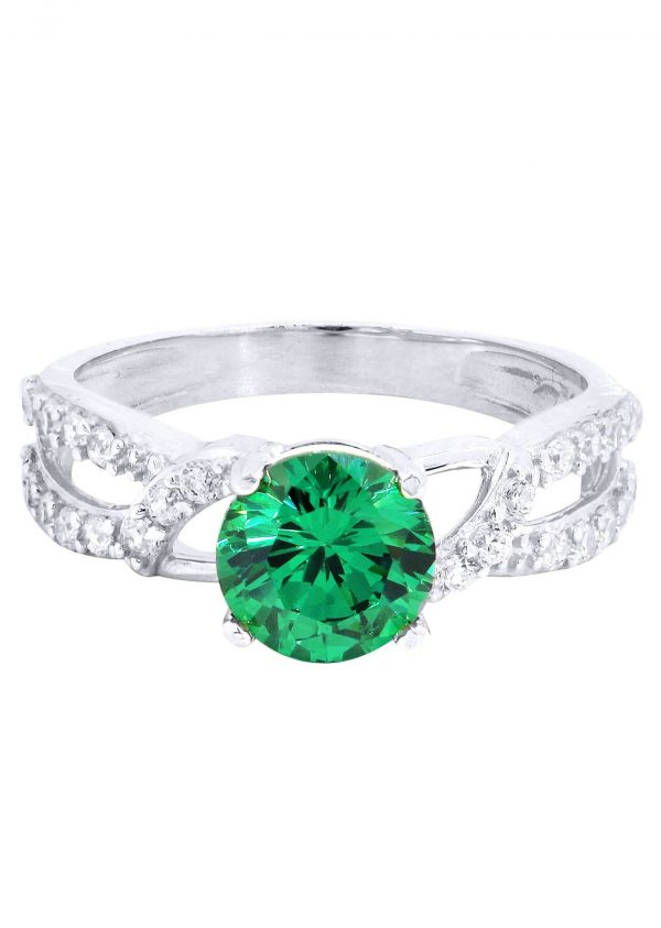 Emerald & Crystal Promise Ring 10K Gold / 2.6 Grams