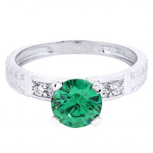 Emerald & Crystal Promise Ring 10K Gold / 2.6 Grams