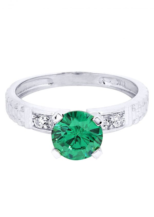 Emerald & Crystal Promise Ring 10K Gold / 2.6 Grams