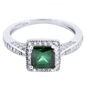 Emerald & Crystal Promise Ring 10K Gold / 2.8 Grams