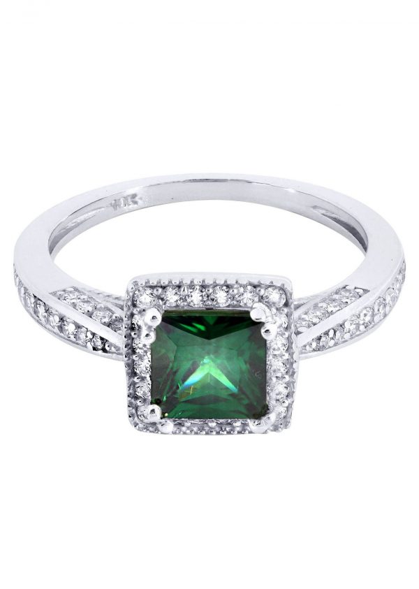 Emerald & Crystal Promise Ring 10K Gold / 2.8 Grams