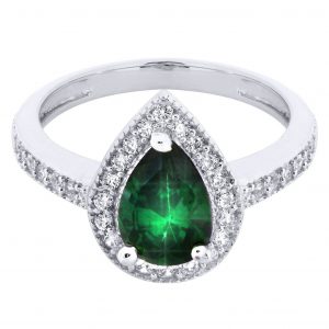 Emerald & Crystal Promise Ring 10K Gold / 3.2 Grams