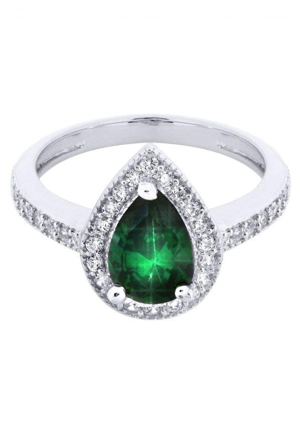 Emerald & Crystal Promise Ring 10K Gold / 3.2 Grams