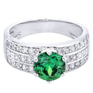 Emerald & Crystal Promise Ring 10K Gold / 4.3 Grams