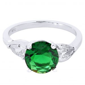 Emerald & Crystal Promise Ring 10K Gold / 4.3 Grams