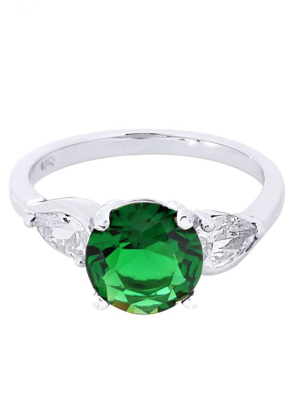 Emerald & Crystal Promise Ring 10K Gold / 4.3 Grams