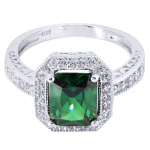Emerald & Crystal Promise Ring 10K Gold / 4.4 Grams