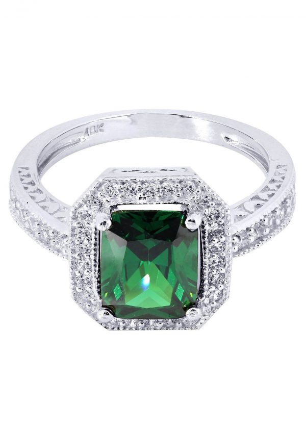 Emerald & Crystal Promise Ring 10K Gold / 4.4 Grams