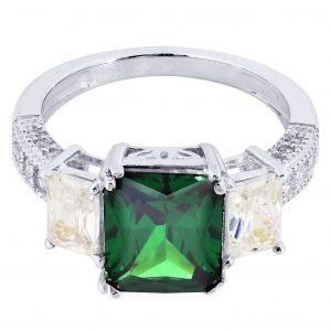 Emerald & Crystal Promise Ring 10K Gold / 4.6 Grams