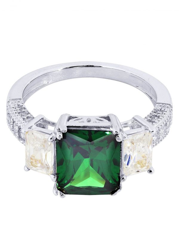 Emerald & Crystal Promise Ring 10K Gold / 4.6 Grams
