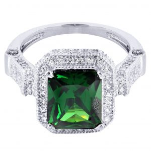 Emerald & Crystal Promise Ring 10K Gold / 5 Grams