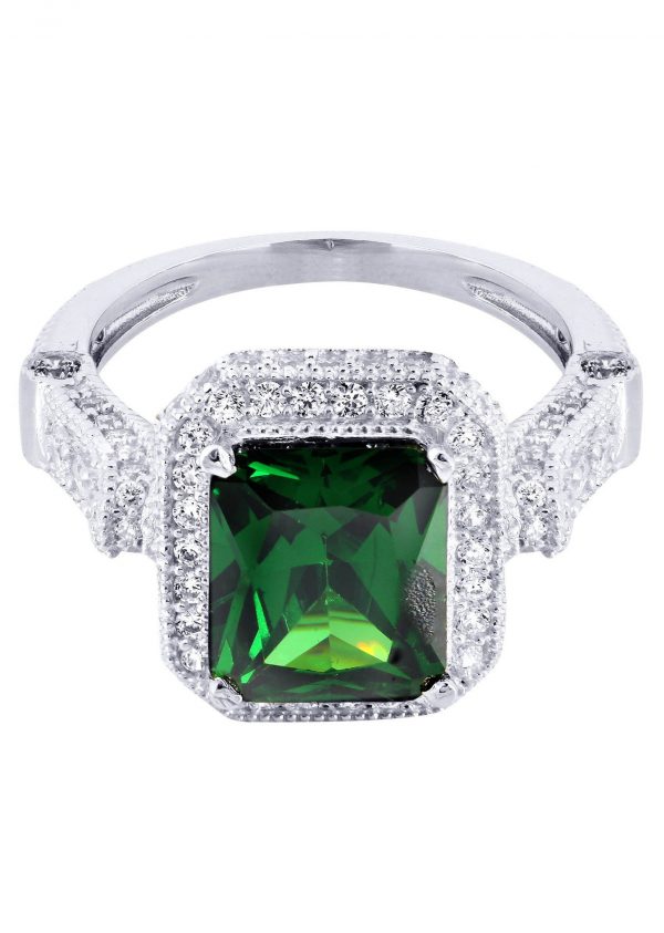 Emerald & Crystal Promise Ring 10K Gold / 5 Grams