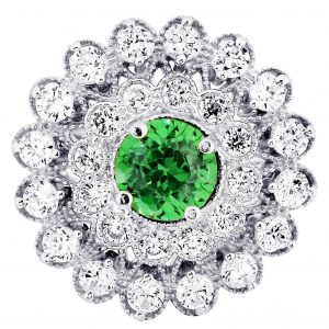 Emerald & Crystal Promise Ring 10K Gold / 5.7 Grams