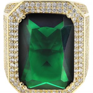 Emerald & Cz 10K Yellow Gold Mens Ring. / 26.5 Grams
