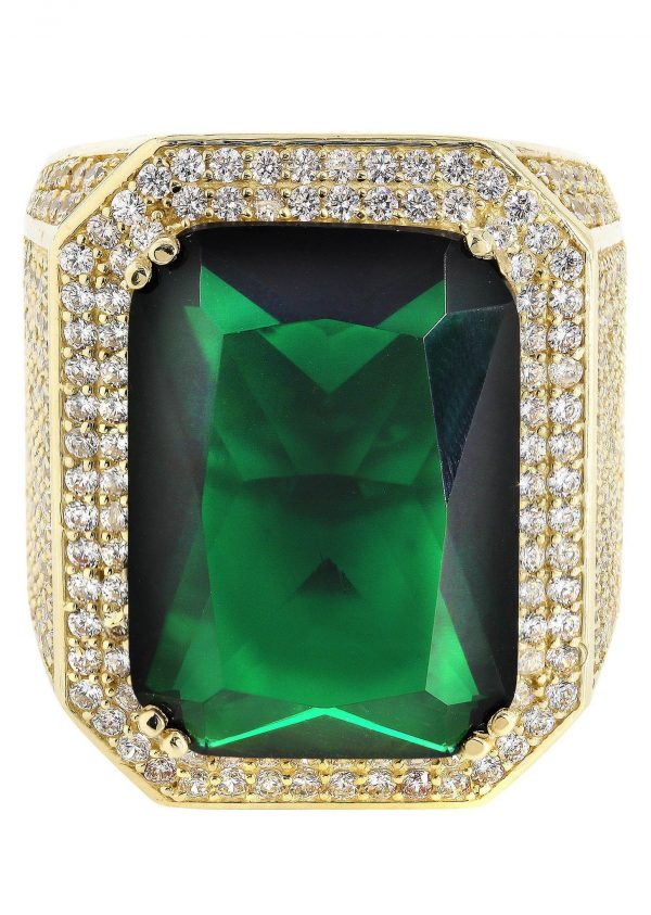 Emerald & Cz 10K Yellow Gold Mens Ring. / 26.5 Grams