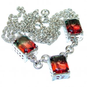 Emerald cut Green & Red Tourmaline color Topaz .925 Sterling Silver handcrafted necklace