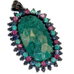 Gabriella Deluxe Emerald .925 Sterling Silver handmade LARGE Pendant Brooch