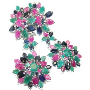 Genuine Emerald Ruby Sapphire .925 Sterling Silver handmade LARGE earrings