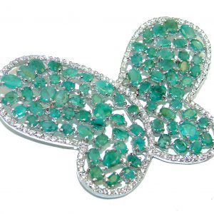 Large Butterfly genuine Emerald .925 Sterling Silver handmade Pendant - Brooch