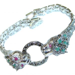 Precious Panther Ruby Emerald Sapphire .925 Sterling Silver handcrafted Bracelet