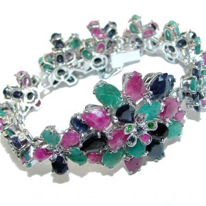 Authentic Red Ruby Emerald Sapphire .925 Sterling Silver handcrafted Bracelet
