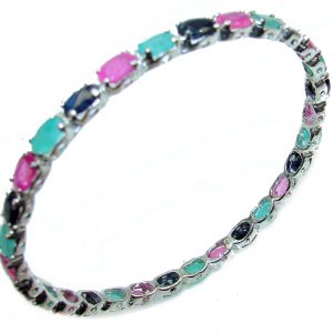 Glorious Natural Ruby Emerald Sapphire .925 Sterling Silver Bangle bracelet