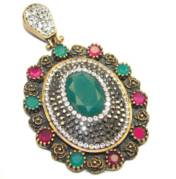 Mia created Emerald .925 Sterling Silver handcrafted Huge pendant
