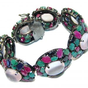 Authentic Red Ruby Emerald Sapphire black rhodium over .925 Sterling Silver handcrafted Bracelet