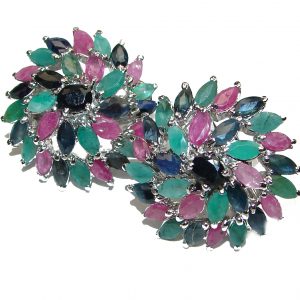 CARMEN Genuine Ruby Emerald Sapphire .925 Sterling Silver handmade earrings