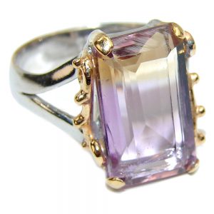 Emerald cut Ametrine .925 Sterling Silver handcrafted Ring s. 6
