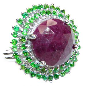 Genuine Ruby Emerald .925 Sterling Silver handmade Cocktail Ring s. 6