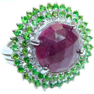 Genuine Ruby Emerald .925 Sterling Silver handmade Cocktail Ring s. 7