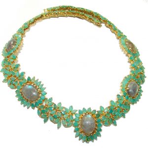 Green Queen Huge authentic Labradorite Emerald 14K Gold over .925 Sterling Silver handcrafted necklace