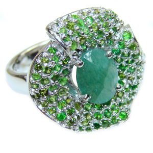 Spectacular Natural Jade Emerald .925 Sterling Silver handmade Statement ring s. 8 1/4