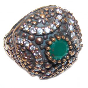 Victorian Style created Emerald & White Topaz Sterling Silver Ring s. 6 1/4