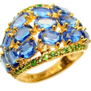 Authentic African Kyanite Emerald 14K Gold over .925 Sterling Silver handmade Ring s. 8