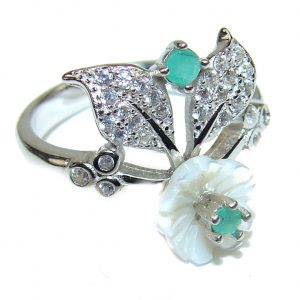 Blister Pearl Emerald .925 Sterling Silver handmade ring size 6