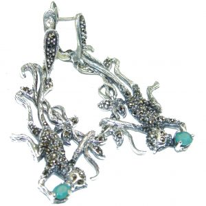Monkey Marcasite Emerald .925 Sterling Silver handmade Earrings
