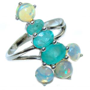 Victorian Style Ethiopian Opal Emerald .925 Sterling Silver ring; s. 7