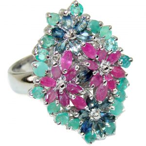 Victorian Style Ruby Emerald Sapphire .925 Sterling Silver ring; s. 8 1/4