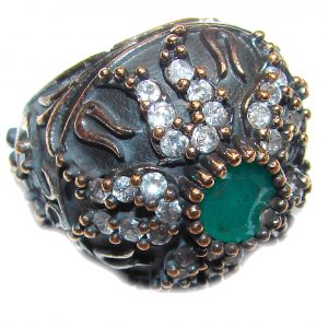 Victorian Style created Emerald & White Topaz Sterling Silver Ring s. 6